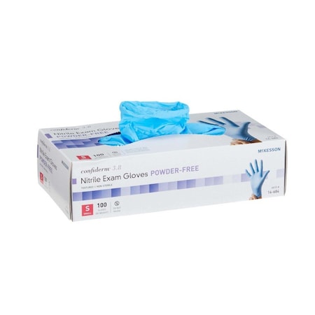 Mckesson Confiderm 3.8, Disposable Gloves, Nitrile, Powder-Free, S, 1000 PK, Blue 14-684